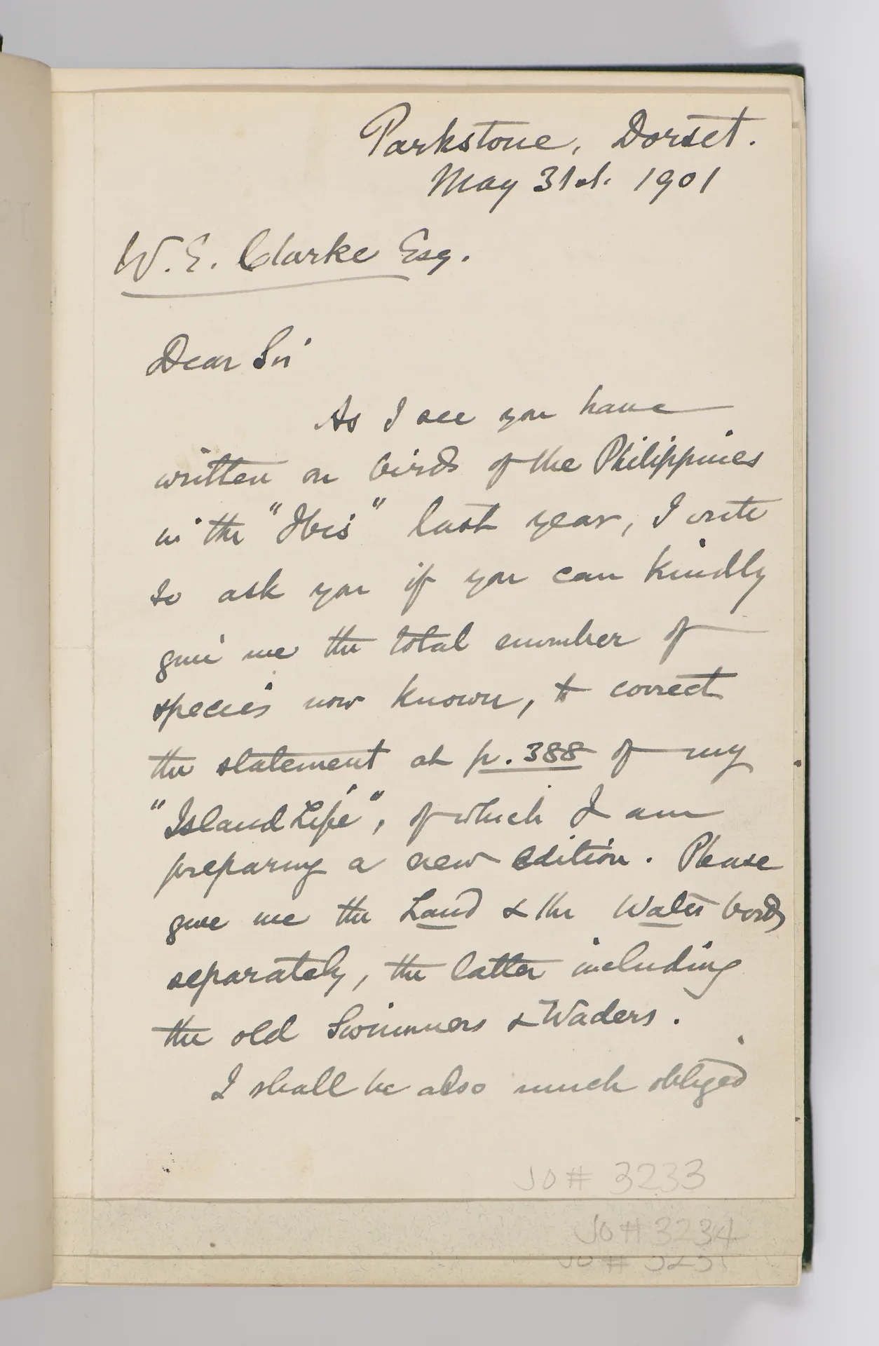 Letters from Wallace in Island Life